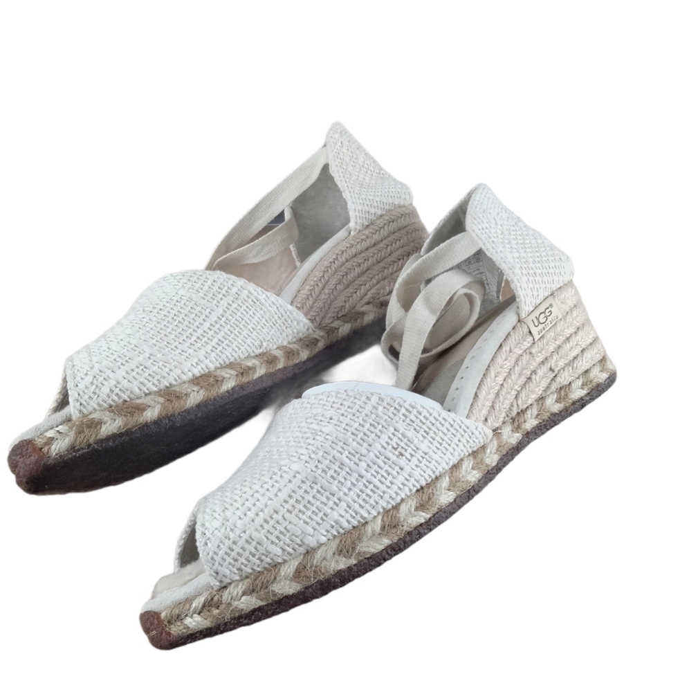 UGG White and Natural Espadrille Wedge Sandals